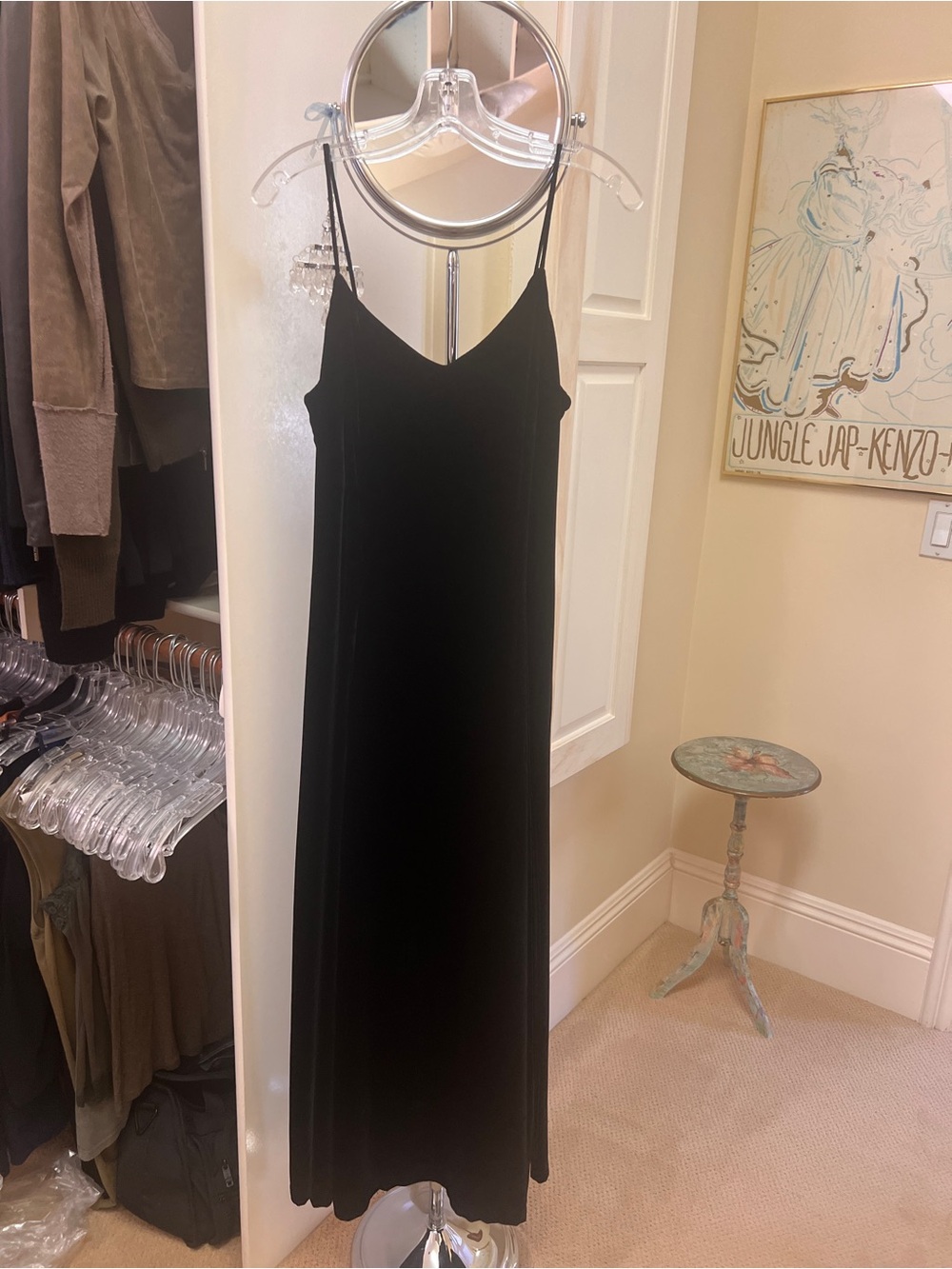 Black Velvet Slip Dress with Spaghetti Straps